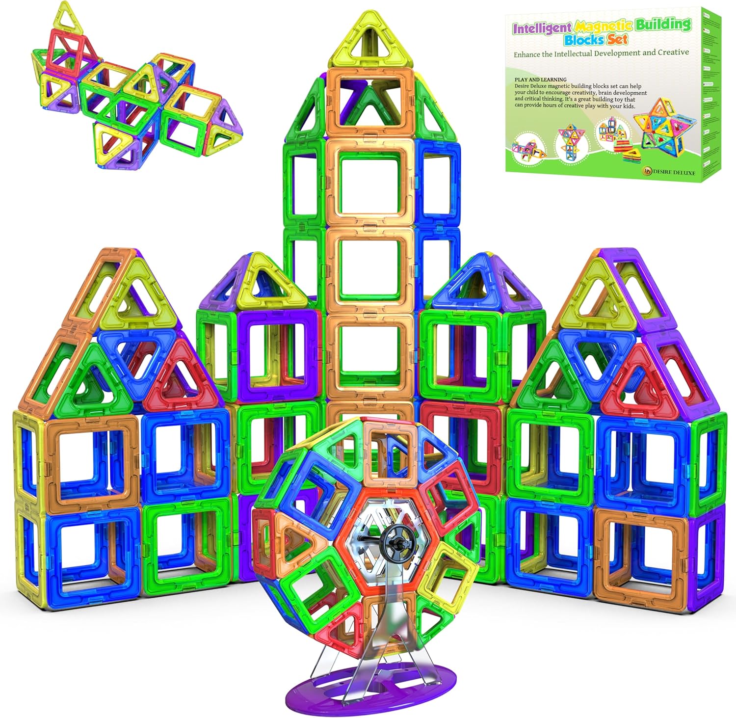 Desire Deluxe Juguete Bloques Magnéticos 42 Piezas, Educativo Montessori para Niños 3 años