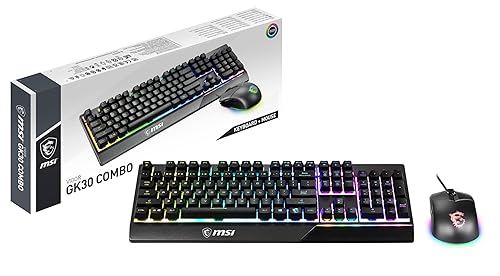 MSI Vigor GK30 Combo, QWERTY, ES Layout – Teclado Gaming RGB 6 Zonas + Ratón GM11 5000 dpi, Diseño Ambidiestro, Conexión U...