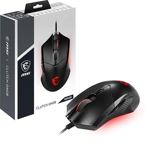 MSI Clutch GM08 – Ratón Gaming con Sensor Óptico 4200 dpi, Ajuste de Peso, RGB Rojo, 6 Botones Programables, Diseño Ergonó...