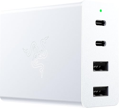 Razer Cargador USB-C GAN - Cargador rápido portátil 130W GAN (2 USB-C, 2 USB-A con Puertos de EE. UU., UE y Reino Unido) M...