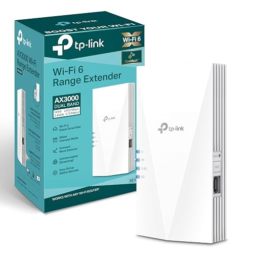 TP-Link RE700X WiFi 6 WiFi Amplifier Repetidor AX3000 (Doble Banda 2402Mbps 5GHz + 574Mbps 2.4GHz), MU-MIMO, Puerto gigabi...