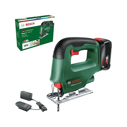 Bosch Sierra de calar EasySaw 18V-70 (batería de 2,0 Ah, sistema de 18 voltios, con 1 hoja de sierra de calar, cargador AL...