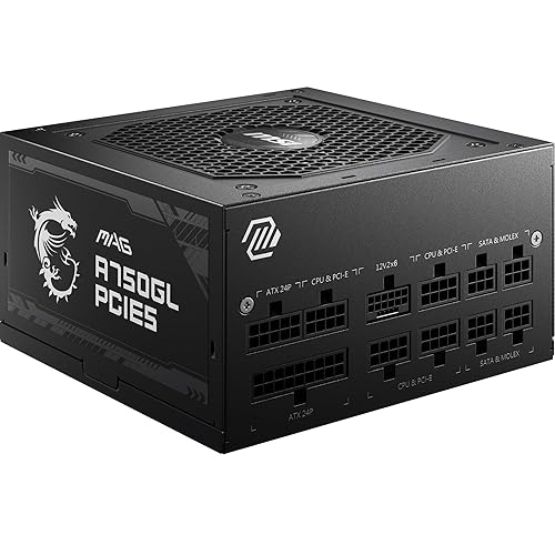 MSI mag A750GL PCIE5 - Fuente de alimentación, 750W, 80 Plus Gold, Totalmente Modular, ATX 3.0, Soporte GPU PCIe 5.0, Vent...
