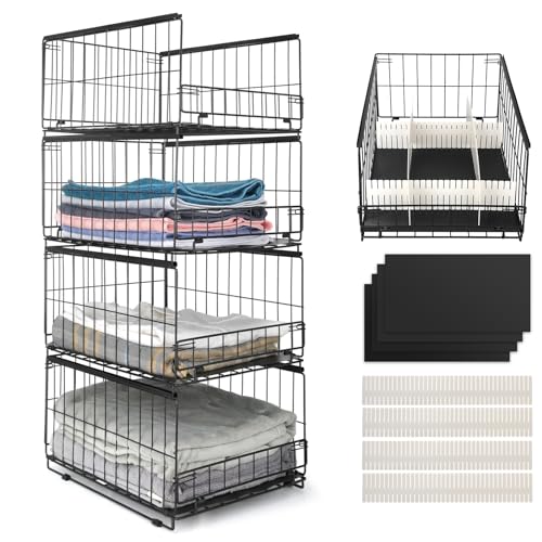 Wuciray 3/4 pcs Organizador Armario Ropa Organizador de Armarios Apilable Metal Cajonera Armario Interior Cajas Almacenaje …