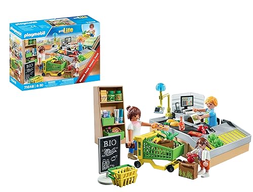 PLAYMOBIL MyLife Promo Pack 71648 Supermercado ecológico, Incluyendo Caja registradora con Cinta transportadora, Carrito d...