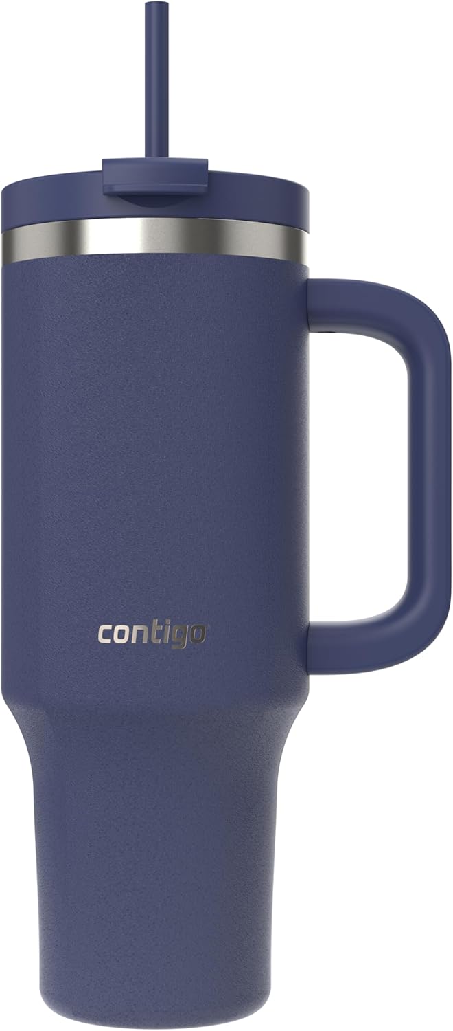 Contigo Botella termo 1200 ml con asa y pajita, Botella térmica aislada de acero inoxidable con tapa, Thermos, Se enfría durante 29 horas, Taza termo, Sin BPA, Idigo