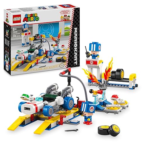 LEGO Super Mario: Mario Kart – Toad’s Garage Set, Nintendo Mechanic Toy with 2 Blue Toad Character Figures for Independent...