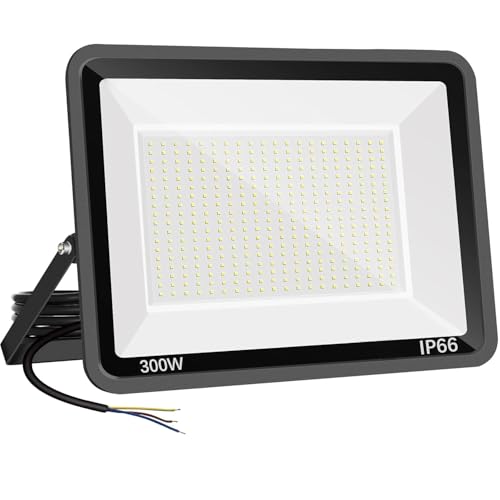 Niserelesa Focos LED Exterior 300W, IP66 Impermeable Foco Proyector LED, Blanco Cálido 3000K 30000 Lumen Floodlight para Ca…