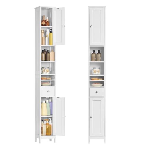 VASAGLE Armario Alto de Baño, con Estantes Ajustables, Cajón