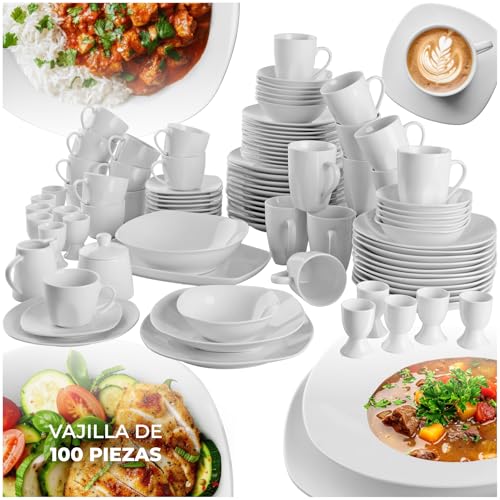 tectake® Juego de Vajilla de Porcelana
