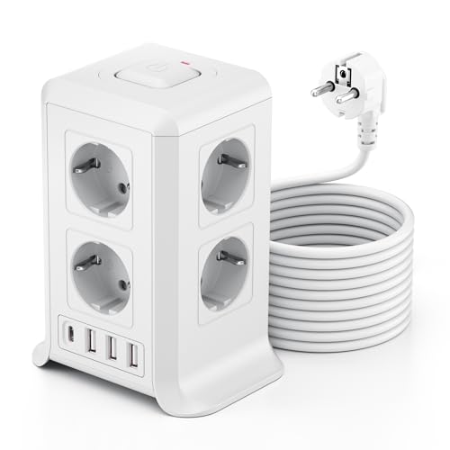 Torre Regletas Enchufes 3 M, Regleta USB 8 Tomas de AC y 4...