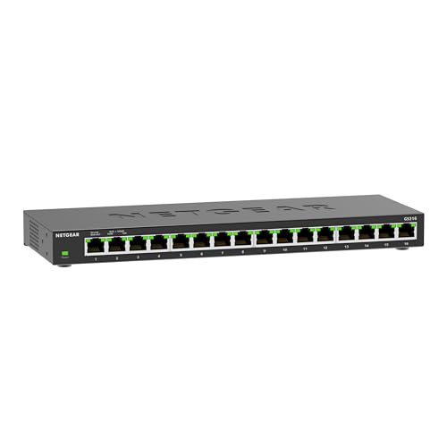 Netgear Switch de 16 Puertos Gigabit Ethernet no gestionable (GS316): Montaje de sobremesa o en Pared, Funcionamiento silen…