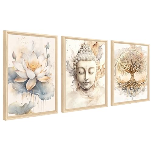 3Pcs Marco de Madera Cuadro Moderno Árbol de la vida Buda...
