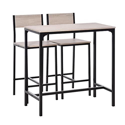 HOMCOM Conjunto Mesa Alta de Cocina con 2 Taburetes