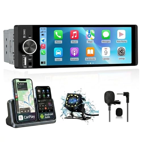 Junsun 1 DIN Radio Coche Universal con 6.36 Pulgadas Pantalla...